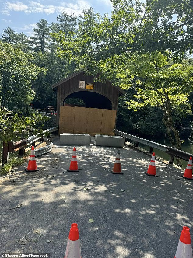 The bridge, which spans the Presumpscot River between Gorham and Windham, was originally built in 1840 and rebuilt in 1976 after a fire. It is made of lumber