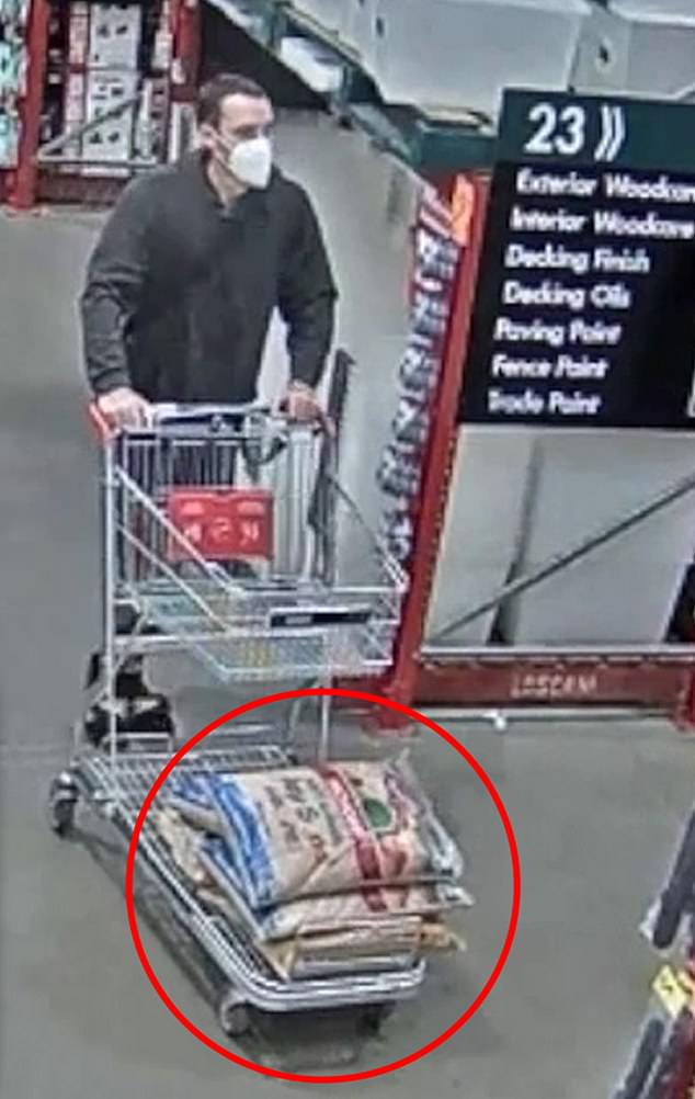 Justin Stein is at Bunnings looking for sand to weigh down the barrel he's placed Charlise's body in