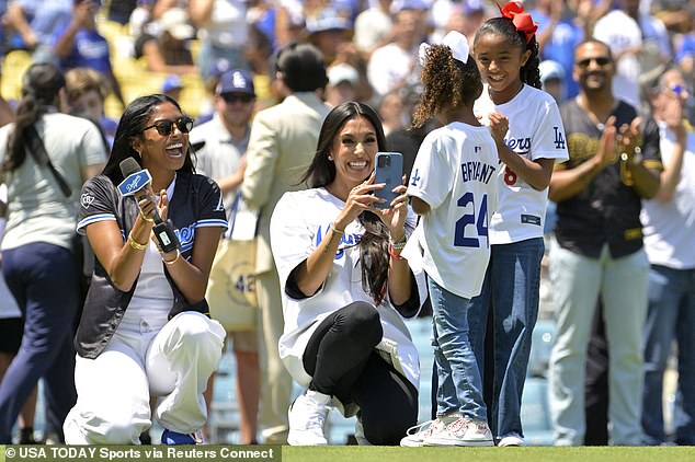 Vanessa proudly filmed Bianka throwing out the first pitch before the Dodgers game