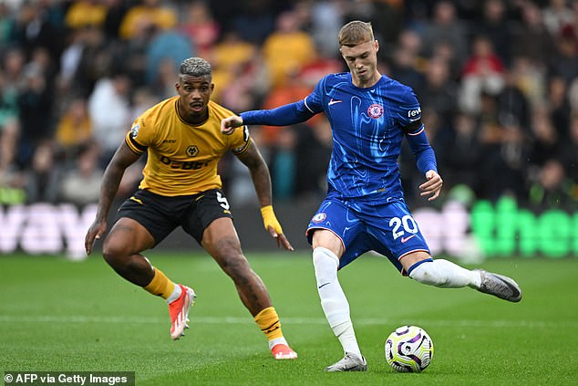 The Blues forward (right) set up Noni Madueke to score all three of his goals and also scored himself