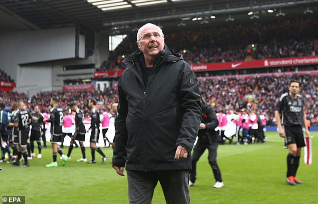 Sven-Goran Eriksson at a match between Liverpool and Ajax Legends at Anfield on March 23