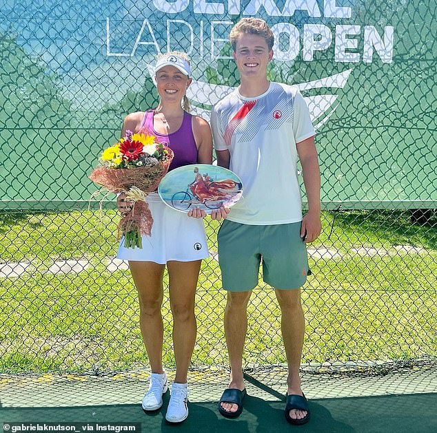 Knutson with her brother Dominik after winning an ITF tournament in Portugal this year