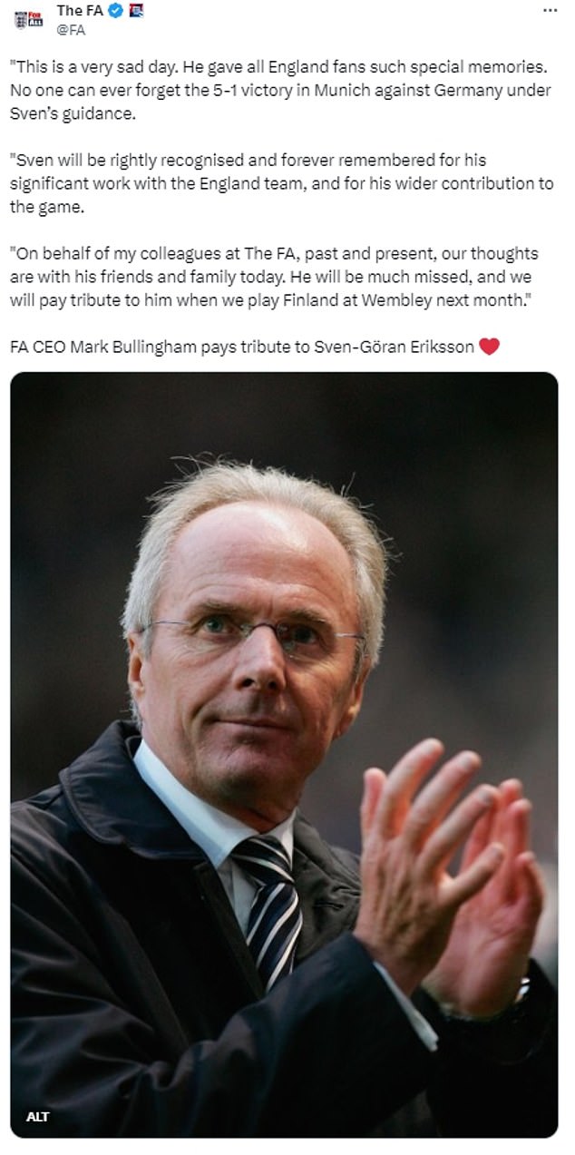 1724676772 424 England lead tributes to former Three Lions boss Sven Goran Eriksson