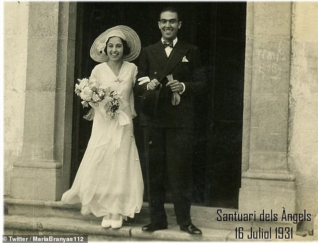 Mrs. Morera, pictured here at her wedding to Catalan doctor Joan Moret at the age of 23 in 1931, attributed her long life to positivity and avoiding 