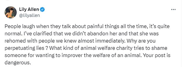 Lily replied, writing, “People laugh all the time when they talk about hurtful things, that’s completely normal.”