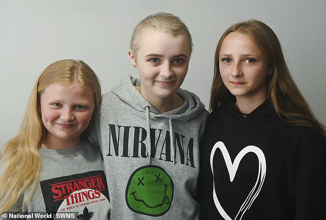 Faith, pictured with sisters Isla, 10 (left), and Skye, 13 (right). Faith was diagnosed with leukaemia, caused by intensive chemotherapy she received when she was 13.