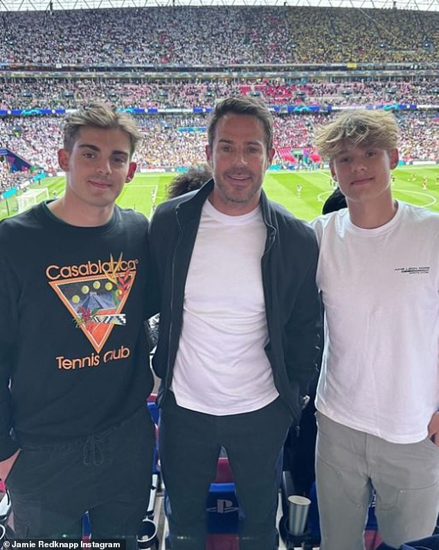 Jamie Redknapp pictured with his brother Charley (left) and father Jamie (centre)