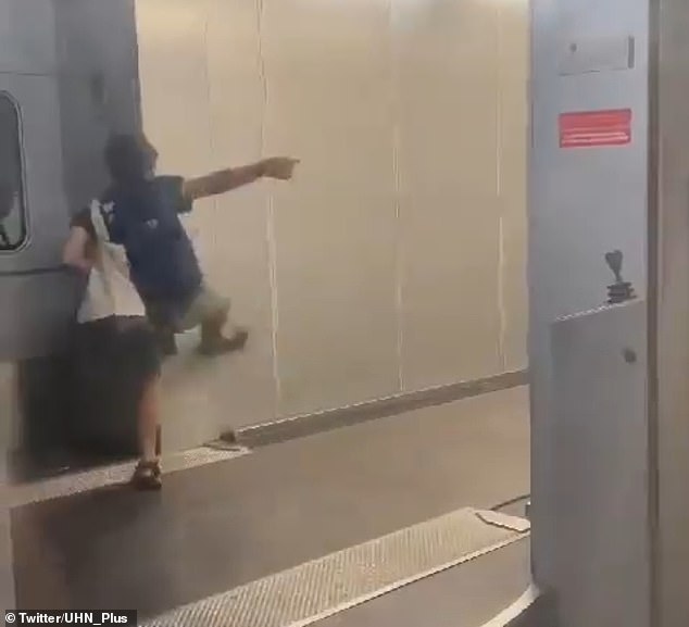 An American passenger lost his temper and kicked a wall on the jet bridge as he tried to force open a door on a plane in Latin America after being told he would not be allowed to board the plane because he had arrived late