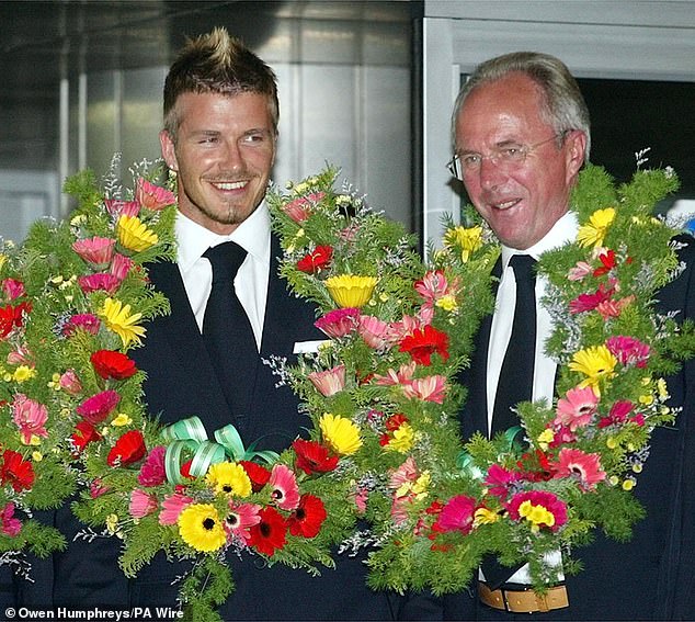 Beckham and Eriksson pictured ahead of the 2002 World Cup, in which the team reached the quarter-finals before being knocked out by Brazil