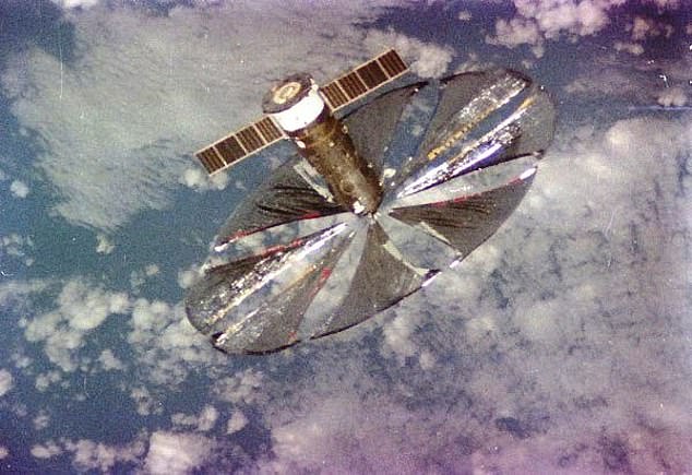 Pictured: A satellite in orbit with reflective mirrors, built by the Russian government in the late 1980s and early 1990s. The project was initially effective, but scientists trying to replicate it after the fall of the Soviet Union ran into major problems. Ultimately, they were unable to replicate the success