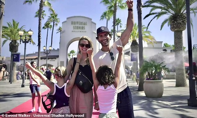 The family posed for photos outside the theme park entrance, but the children kept their backs to the camera to protect their privacy. Justin captioned the post, 