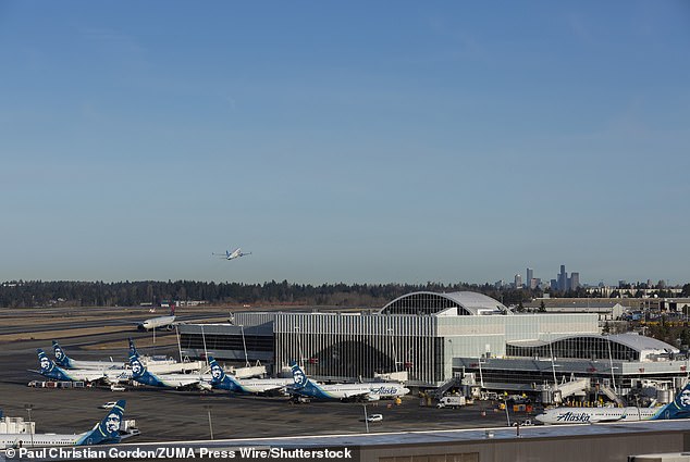 Alaska Air Flight 1240 landed safely at Seattle-Tacoma International Airport, pictured, around 1:30 p.m. Sunday