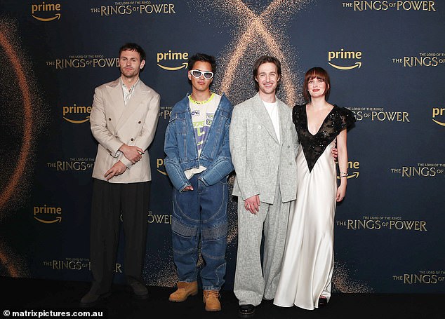 Joining Markella on the red carpet were male leads Charlie Vickers, who plays Sauron, Tyroe Muhafidin, who plays Theo, and New Zealander Leon Wadham, who plays Kemen.