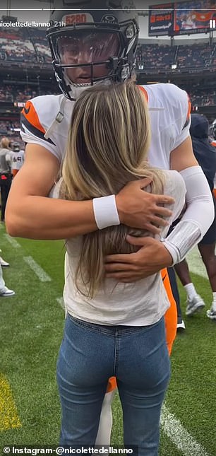 Zach Wilson and his fiancée Nicolette Dellanno share a touching moment on Sunday night