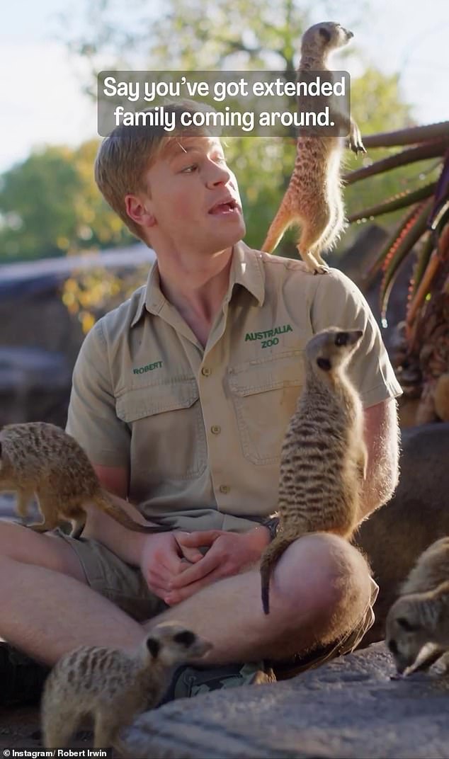 Irwin is all smiles in the hilarious clip which sees him chatting to some of the animals at Australia Zoo in Queensland as he promotes the service