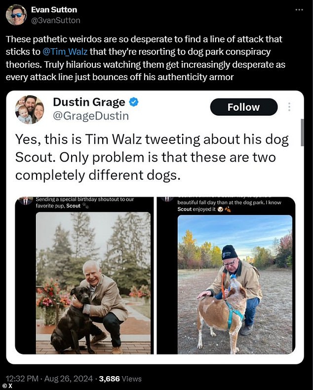 1724722492 623 Fury as Tim Walz shares two photos of his dog