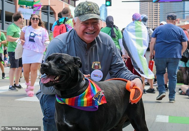 Scout, pictured here with the Democrat, has been related to Walz since 2019 and appears regularly on his social media.