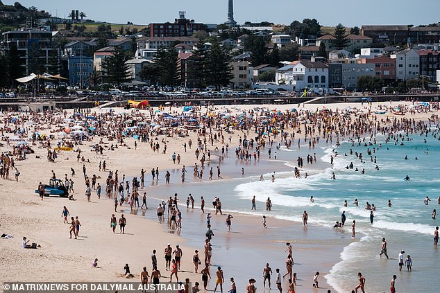 The unusually warm weather is expected to heat up areas of Queensland and New South Wales throughout the week to well above the August average (pictured: Bondi Beach)