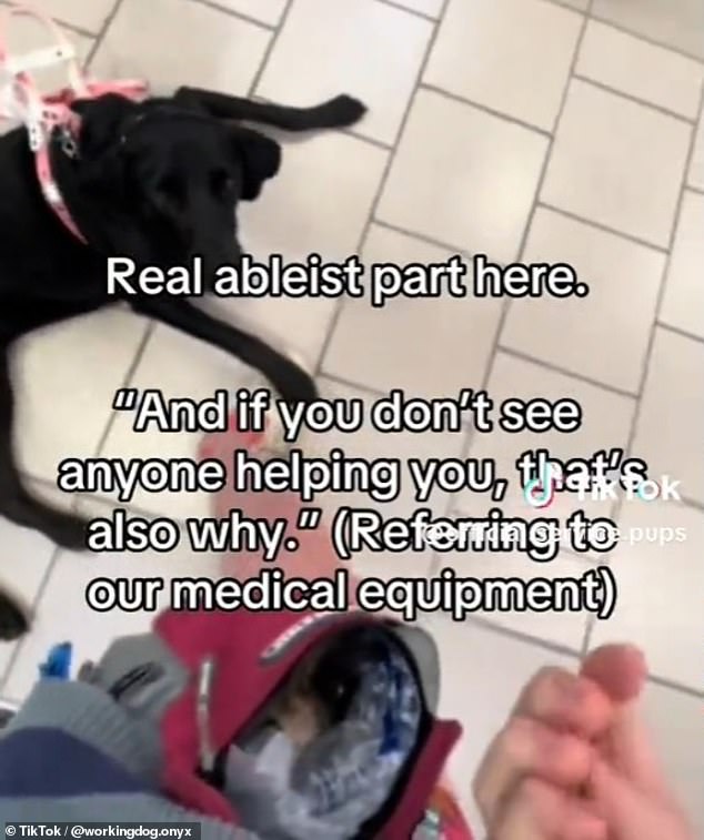 She explained in a comment on the video that her dog, Onyx, jumps up to alert her to an impending medical emergency and that his leash can become tangled