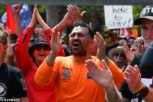 Mr Greenfield lost his job as boss of CFMEU NSW on Friday after the union's construction and general divisions were forced to accept a government-appointed manager (pictured protesters in Brisbane)