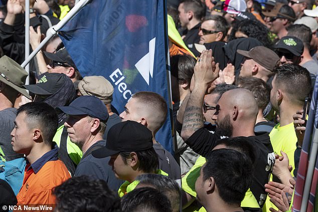 About 300 CFMEU officials have been sacked since the union took over last week (pictured: Sydney residents at the protest)