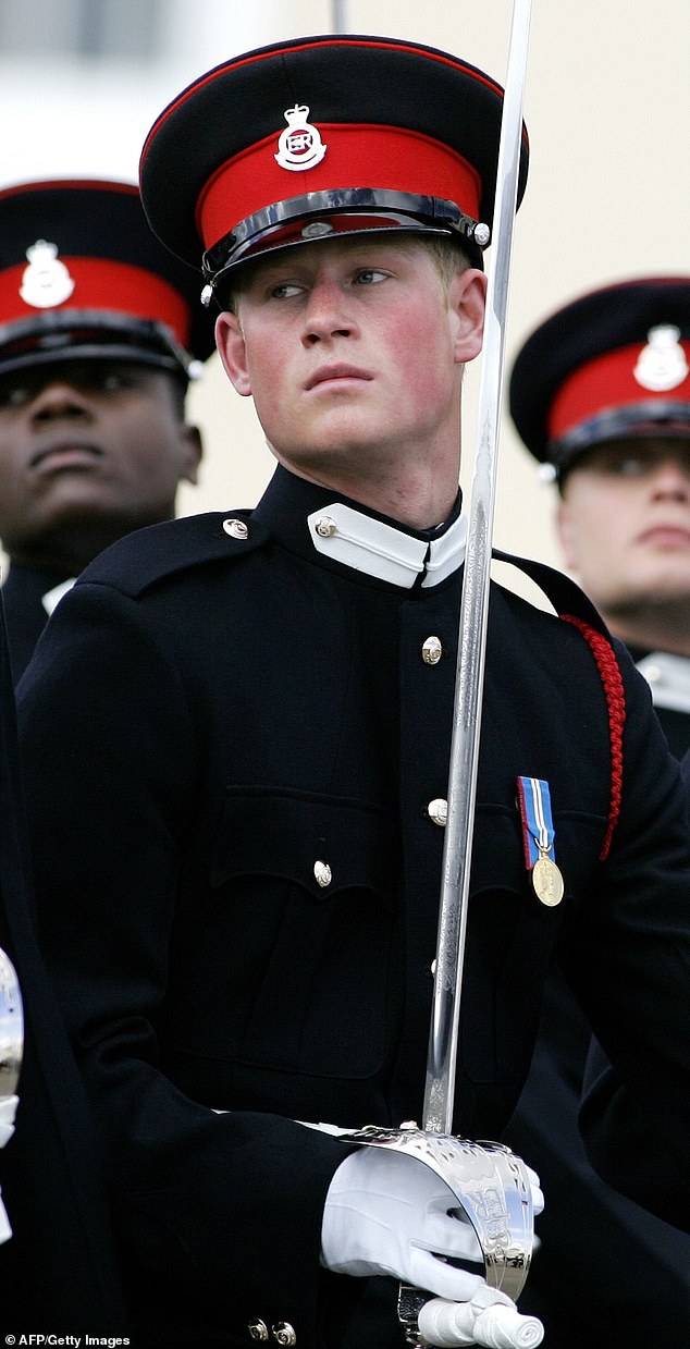 Prince Harry marches during the Sovereign's Parade in February 2007