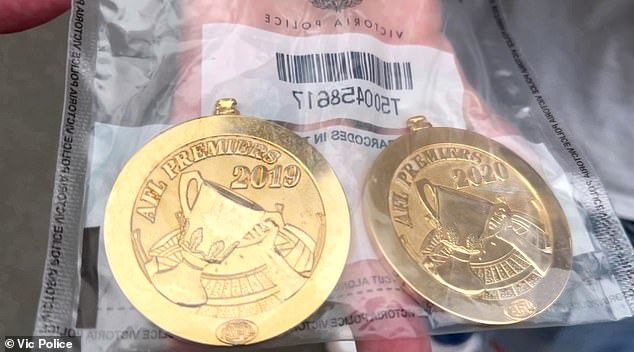 The championship medals were recovered after police searched a house in Seaford