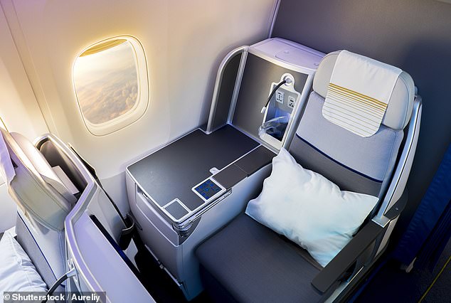 The man was seated in business class, but did not watch any entertainment during the entire flight (stock photo of a business class seat)