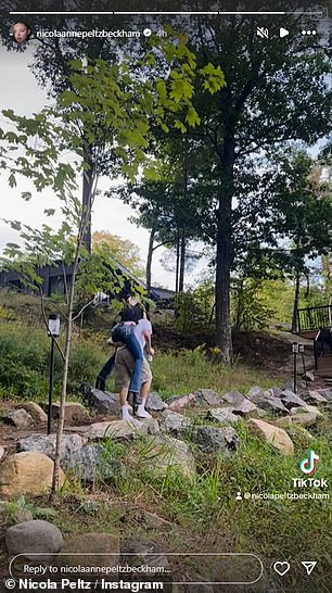 They also hopped on a jet ski during the trip and Brooklyn was seen giving his wife a pick-me-up as they rode through the woods at an unknown location