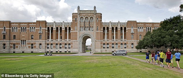 Andrea Rodriguez Avila was discovered by Rice University police at 4:30 p.m. CT Monday. (Pictured is a general view of Rice University in Houston, Texas)