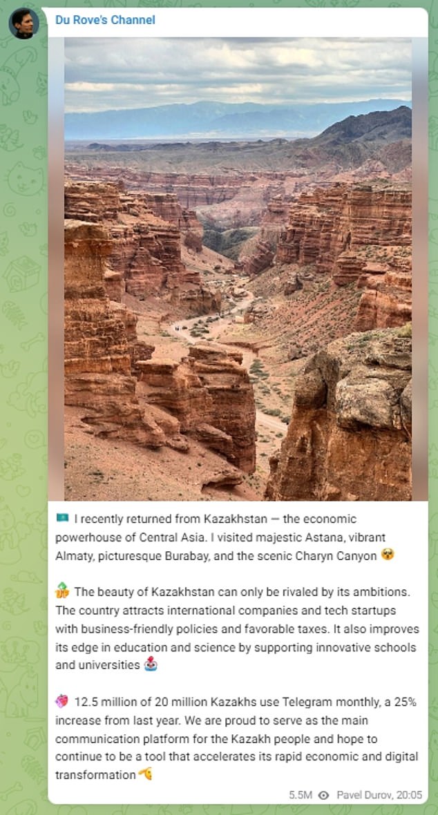 Durov and Vavilova share an identical photo of a gorge - though he said it was in Kazakhstan, while she tagged the location as Uzbekistan