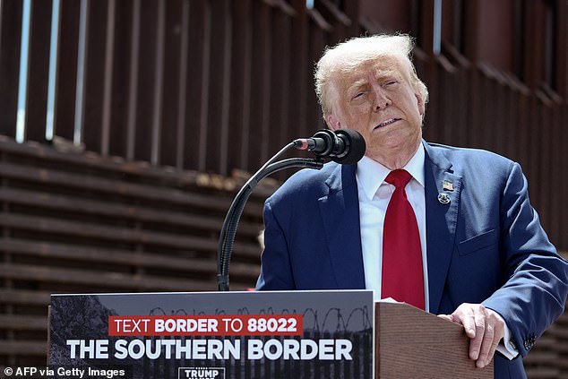 Former President Donald Trump visited the Arizona border on August 22 to inspect rusty materials his administration sent there that now sit unused.