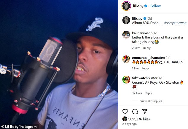 On Saturday, the former drug dealer, who has 52.3 million followers on social media, gave fans an update on his upcoming fourth studio album: 'Album 80% done #sorry4thewait'