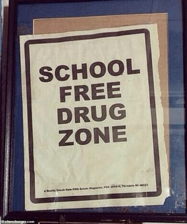 Ha! Meanwhile, this funny announcement was spotted at a bar claiming to be a 'school-free drug zone'