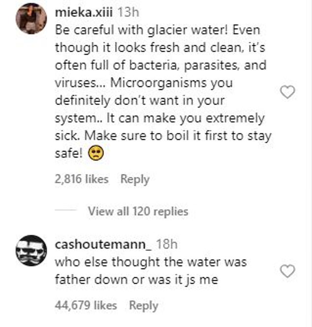 Another joked, 'Bro gon discover some ancient disease,' while yet another gently explained, 'Be careful with glacier water! Even though it looks fresh and clean, it's often full of bacteria, parasites and viruses. Microorganisms you definitely don't want in your system.'