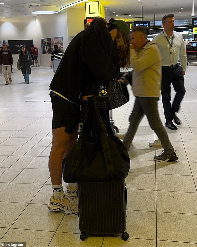 The couple looked loved up as they said goodbye at Melbourne airport before Eve flew to New York to start a new chapter.