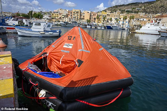 A life raft from the yacht Bayesian at the scene of the crime in the port of Porticello