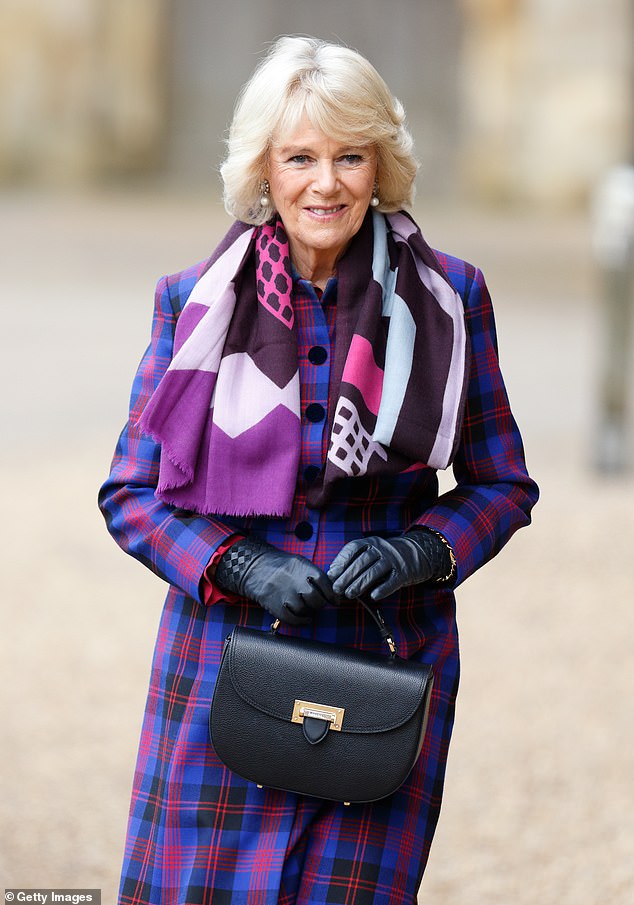 Camilla first wore the £450 Letterbox Saddle Bag to a literature festival at Peterborough Cathedral in 2016