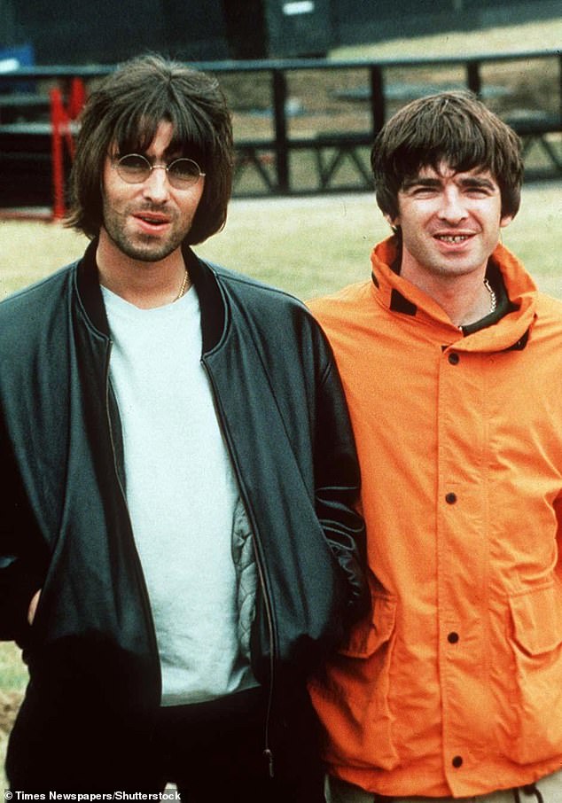 Liam and Noel Gallagher Oasis at Knebworth Festival in August 1996