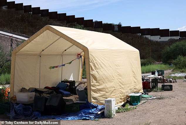 An abandoned aid tent lies idle just yards from the U.S.-Mexico border