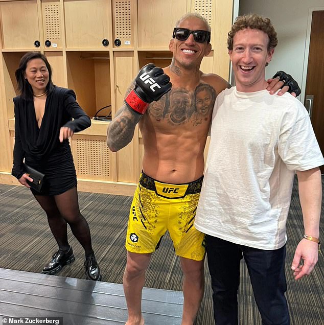 Above, Mark Zuckerberg and his wife Priscilla Chan at a UFC event