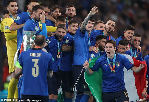 Chiesa (bottom right with flag) had the world at his feet after some stunning performances for Italy