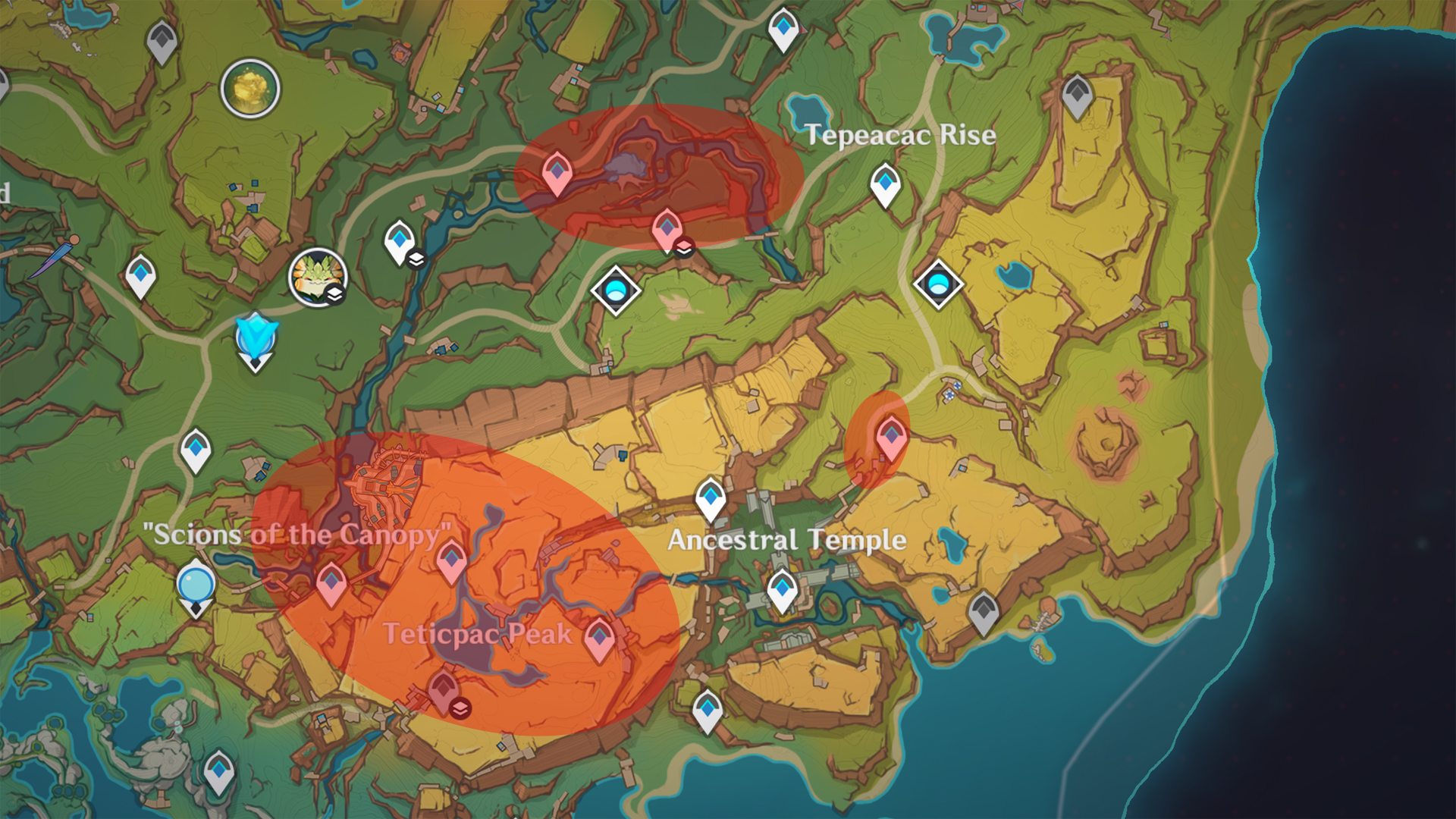 A map shows the best route for growing Quenepa Berries in Genshin Impact