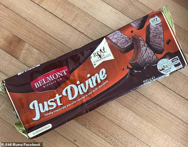 Foodies struggling with their grocery bill can turn to Aldi's Just Divine Milk Chocolate Biscuits, which will set you back just $2.19 for 11 cookies.