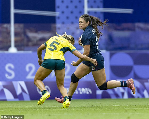 Maher carries the ball during the Bronze Final rugby 7 match between USA and Australia