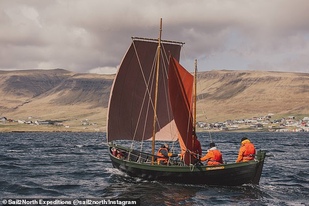 An American woman has died after the replica Viking ship, the Naddoddur (pictured), capsized off the coast of Norway on Tuesday.