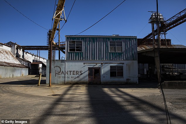 The problems were caused by the loss of agricultural and industrial jobs, which in turn led to a spike in crime and drugs. Pictured is a closed cotton mill in downtown Pine Bluff.