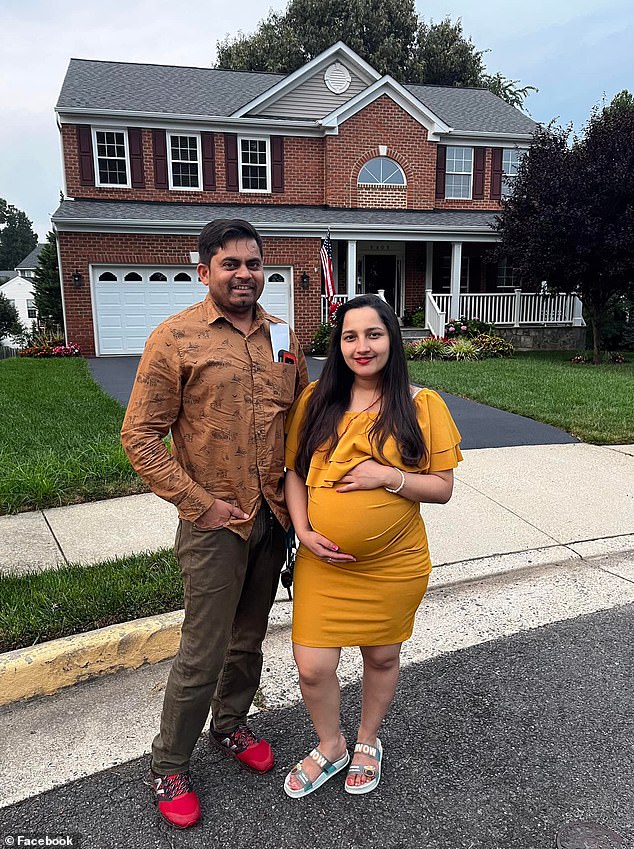 The couple in front of their Virginia home when Mamta was pregnant