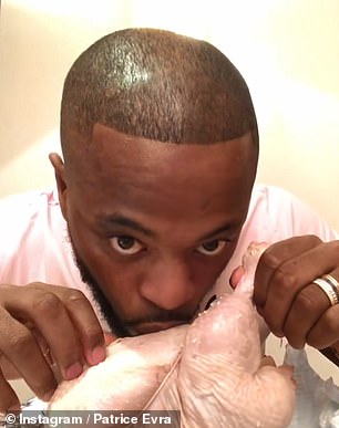 Evra decided to kiss the chicken in a bizarre way