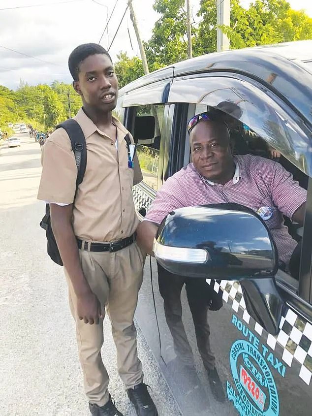 The high school student is pictured with his father, taxi driver Michael Reid